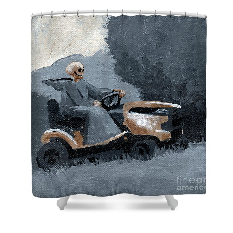Skeleton Shower Curtain featuring the painting Worked in the yard by Marie Marfia