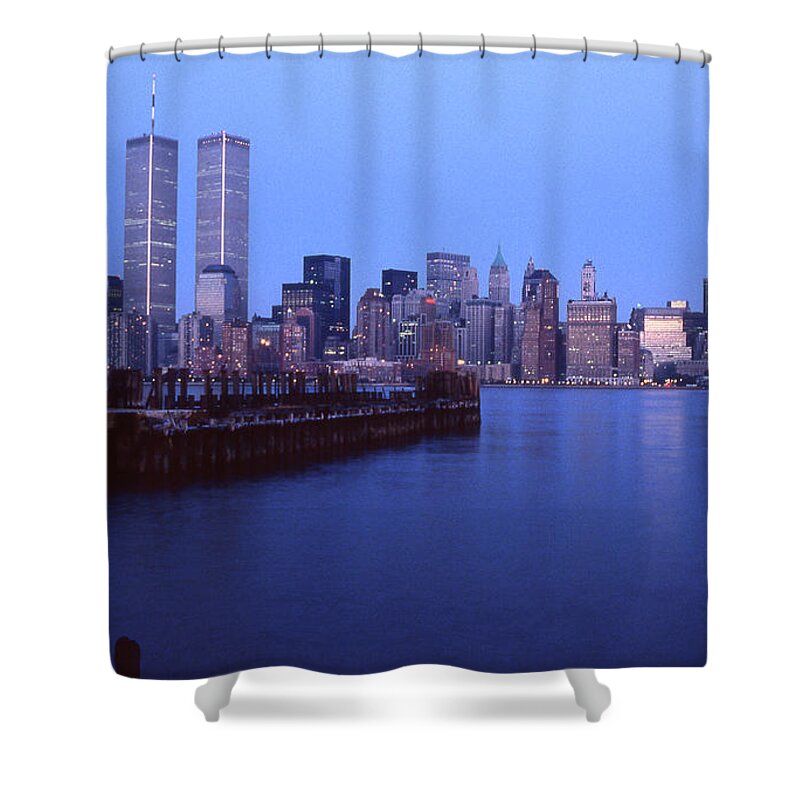 Dorothy Lee Photos Shower Curtain featuring the photograph World Trade Center Towers At Dusk by Dorothy Lee