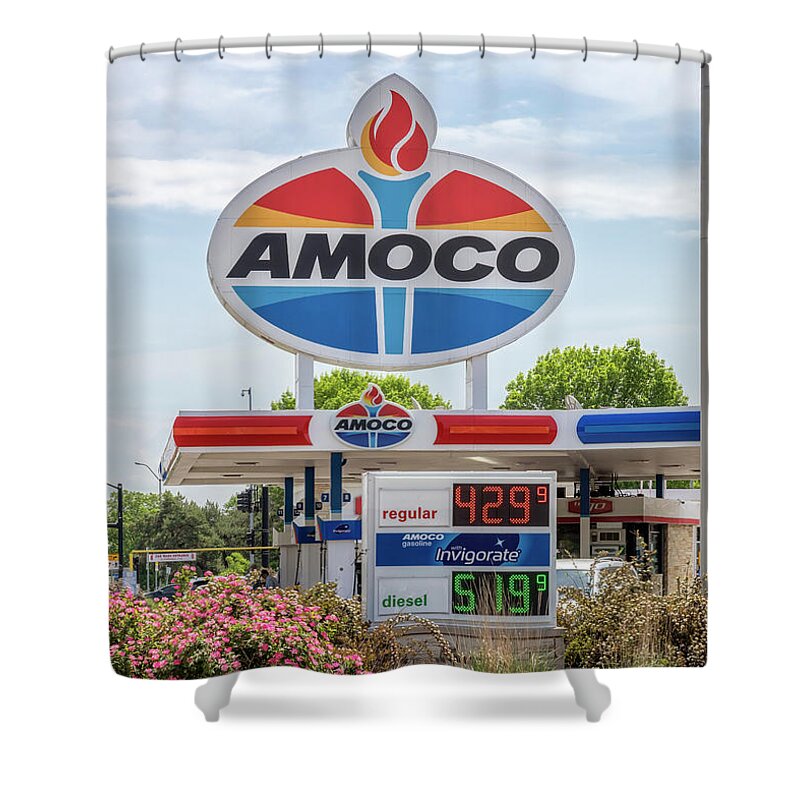 Amoco Sign Shower Curtain featuring the photograph World's Largest Amoco Sign - Route 66 - St Louis by Susan Rissi Tregoning