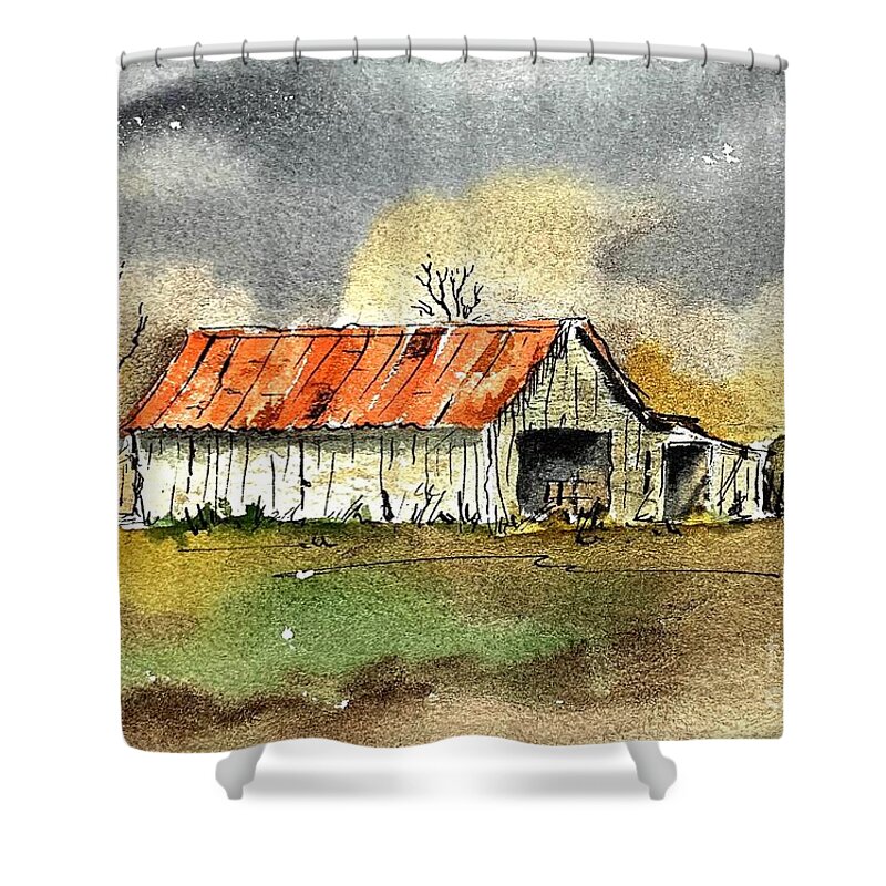 Old Barn And Shed. Watercolor Shower Curtain featuring the painting Worn out by William Renzulli