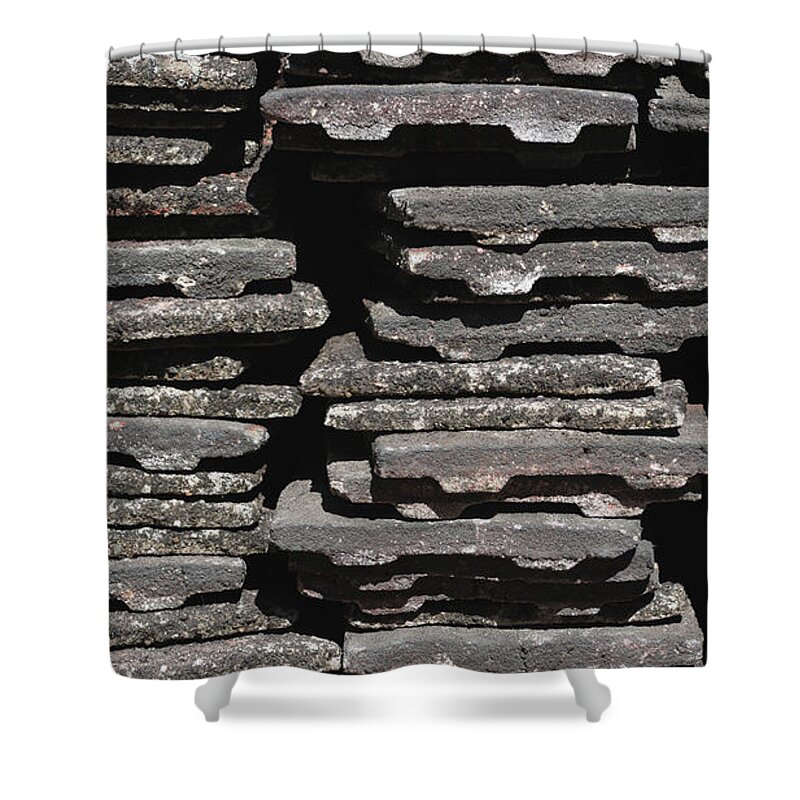 Abstract Shower Curtain featuring the photograph Worn Tiles Stacked by Scott Lyons