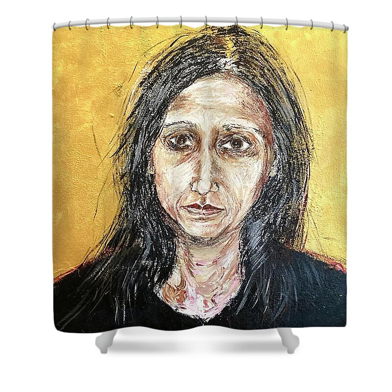 Portrait Shower Curtain featuring the painting Worried by David Euler