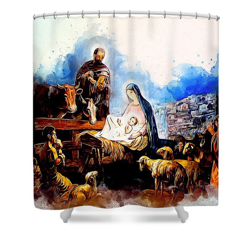 God Shower Curtain featuring the painting Worship by Charlie Roman