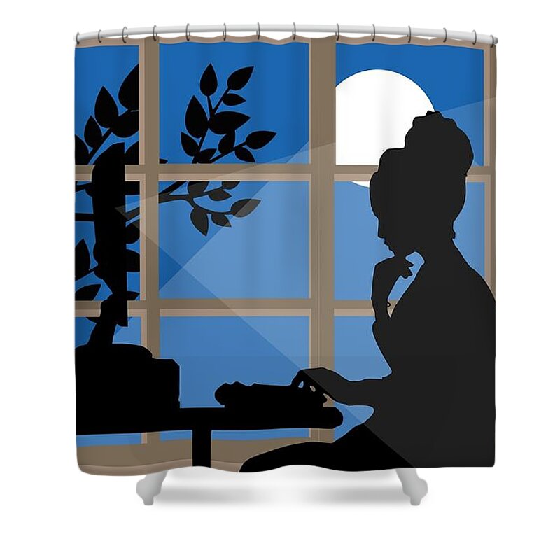 Writer Shower Curtain featuring the mixed media Writer's Hours by Nancy Ayanna Wyatt