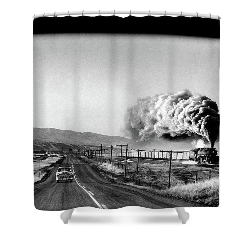 Americana Shower Curtain featuring the digital art Wyoming, 1954 by Kim Kent