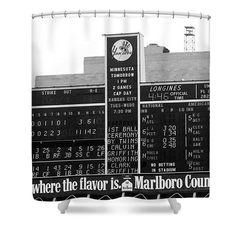 Old Yankee Stadium Scoreboard Shower Curtain featuring the photograph Yankee Stadium April 28, 1973 by Paul Plaine