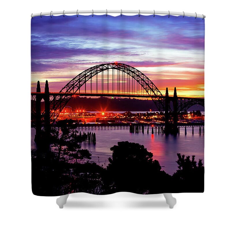 Oregon Shower Curtain featuring the photograph Yaquina Bay Bridge Sunrise by Darren White