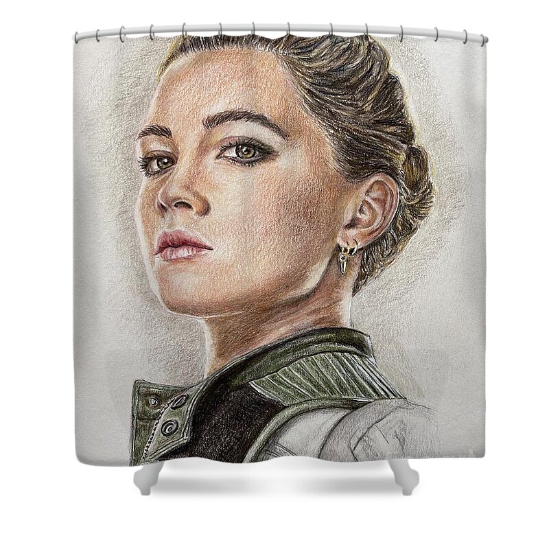 Yelena Shower Curtain featuring the drawing Yelena / Florence Pugh by Christine Jepsen