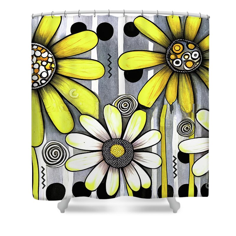 Yellow Daisies Shower Curtain featuring the painting Yellow Flower Power by Tina LeCour