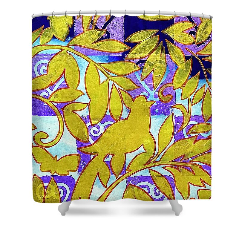  Shower Curtain featuring the painting Yellow background by Clayton Singleton