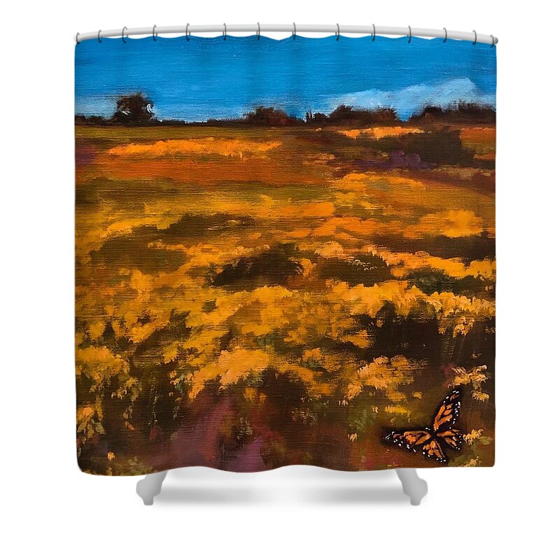 Yellow Shower Curtain featuring the painting Yellow Field by Rebecca Jacob
