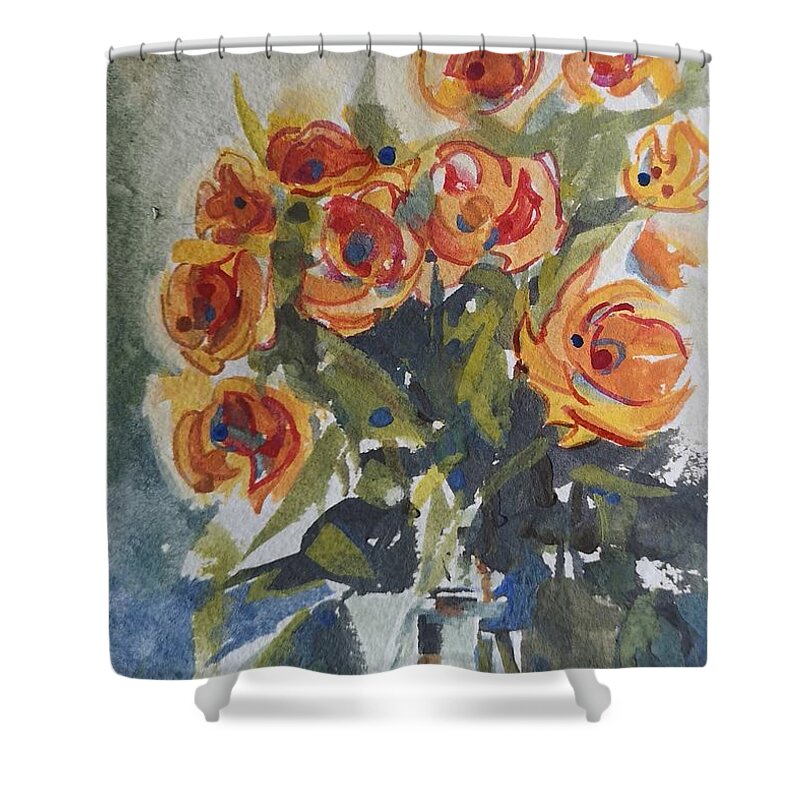 Floral Shower Curtain featuring the painting Yellow Flowers by Sheila Romard