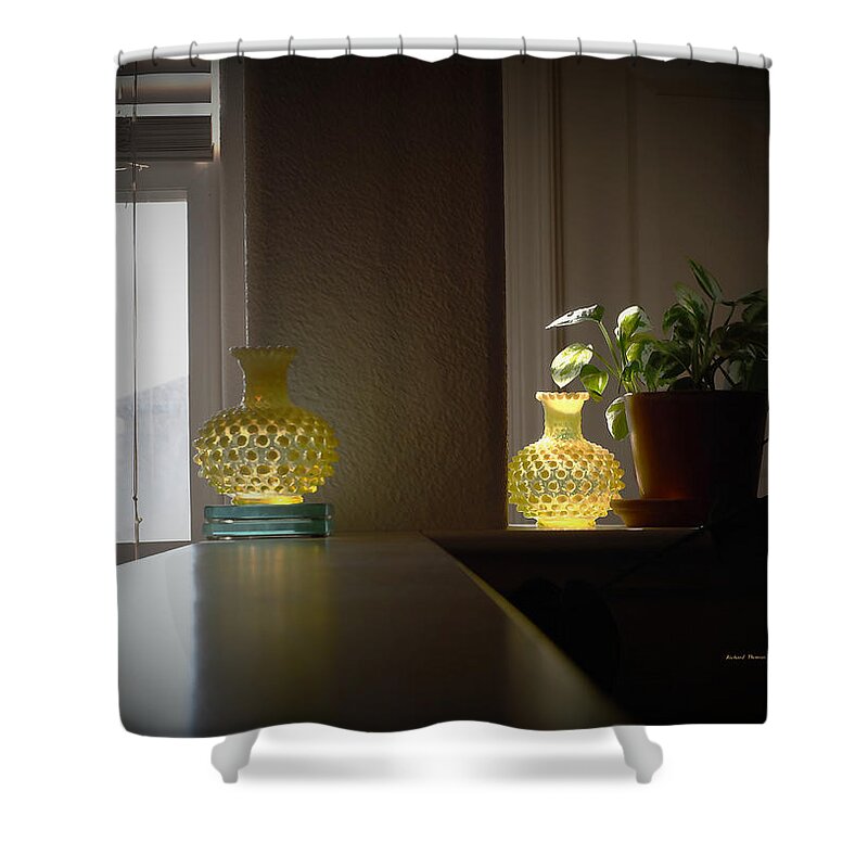 Still Life Shower Curtain featuring the photograph Yellow Glass Still Life by Richard Thomas