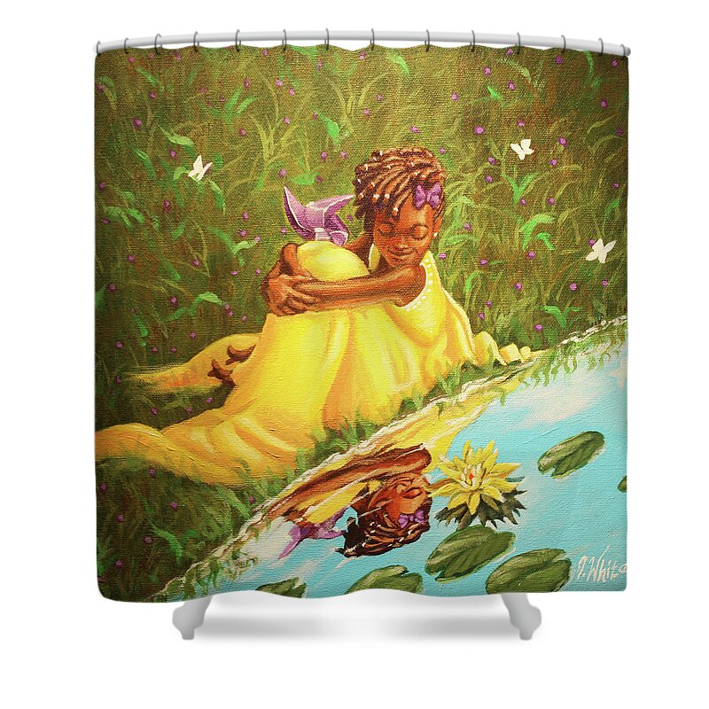 Yellow Shower Curtain featuring the painting Yellow Lotus by Jerome White