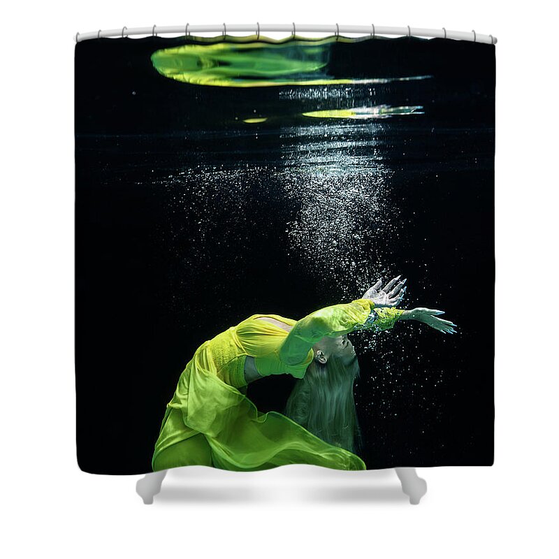 Underwater Shower Curtain featuring the photograph Yellow Mermaid by Gemma Silvestre