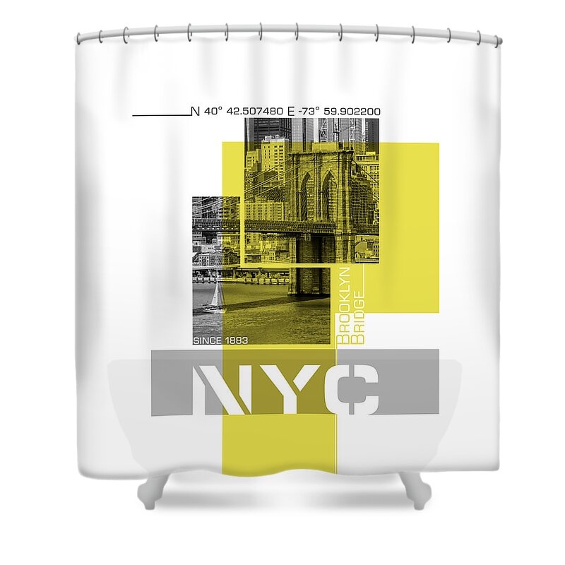 New York Shower Curtain featuring the photograph Yellow Poster Art NYC Brooklyn Bridge and Skyline by Melanie Viola
