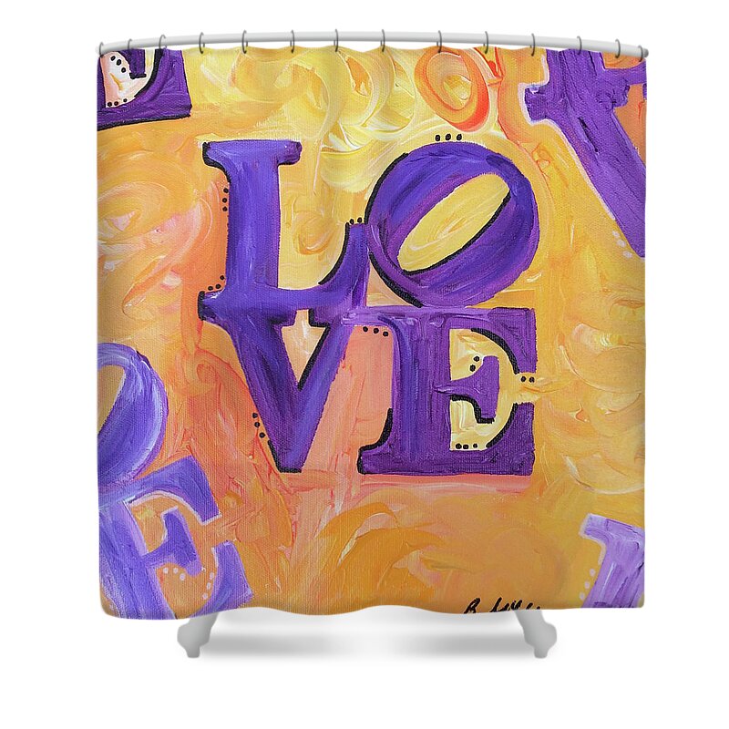Love Shower Curtain featuring the painting Yellow Purple Love by Britt Miller