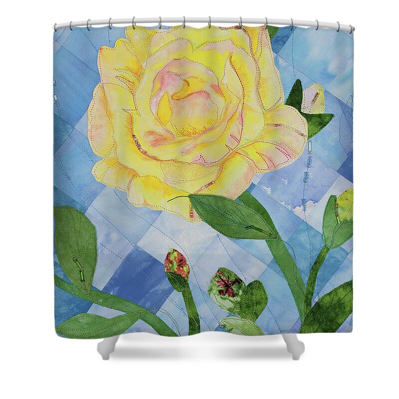 Fiber Art Shower Curtain featuring the mixed media Yellow Rose of Texas 3 by Vivian Aumond