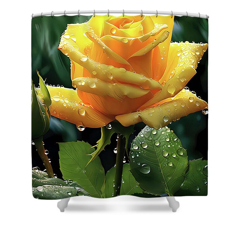 Rose Shower Curtain featuring the digital art Yellow Rose Symbolizing Friends and Relationships by Dave Lee