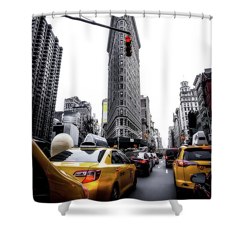 Yellow Shower Curtain featuring the photograph Yellow Taxis in New York City by Nicklas Gustafsson