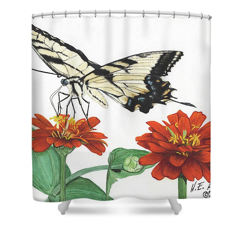 Yellow Tiger Swallowtail Shower Curtain featuring the painting Yellow Tiger by Heather E Harman