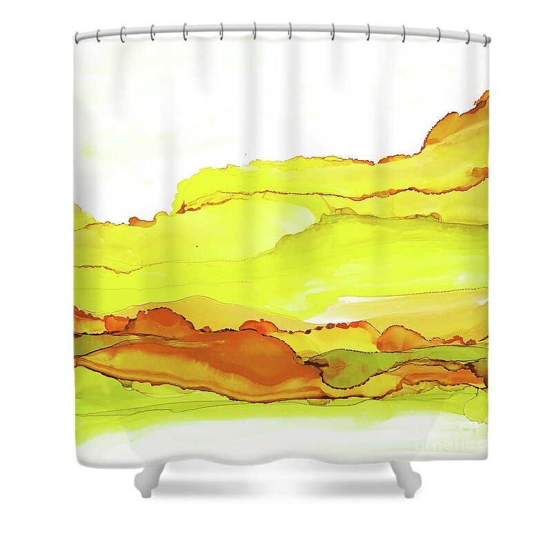 Alcohol Ink Shower Curtain featuring the painting Yellowscape 1 by Chris Paschke