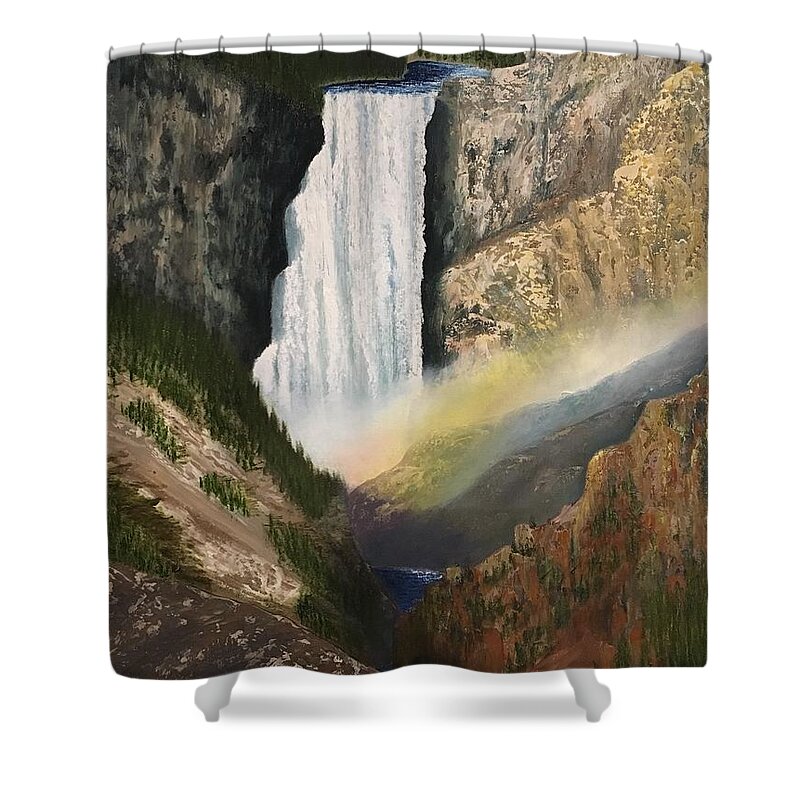 Waterfall Shower Curtain featuring the painting Yellowstone Falls by Marlene Little