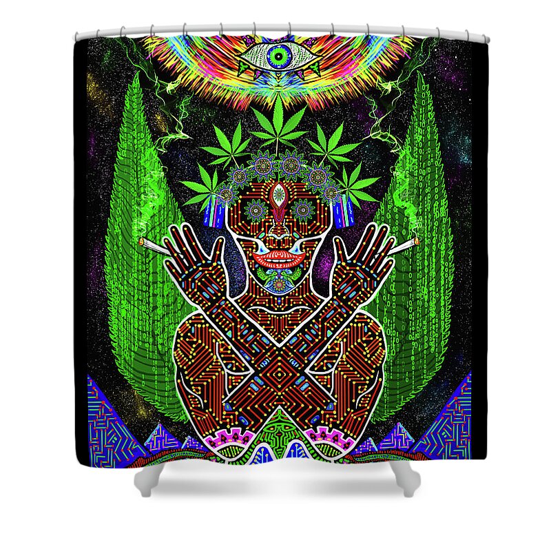 Visionary Art Shower Curtain featuring the digital art Yes we Cannabis by Myztico Campo