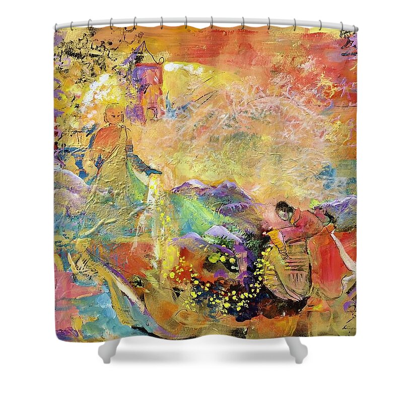 Lovers Yin And Yang Shower Curtain featuring the painting Yin and Yang Partnership by Caroline Patrick