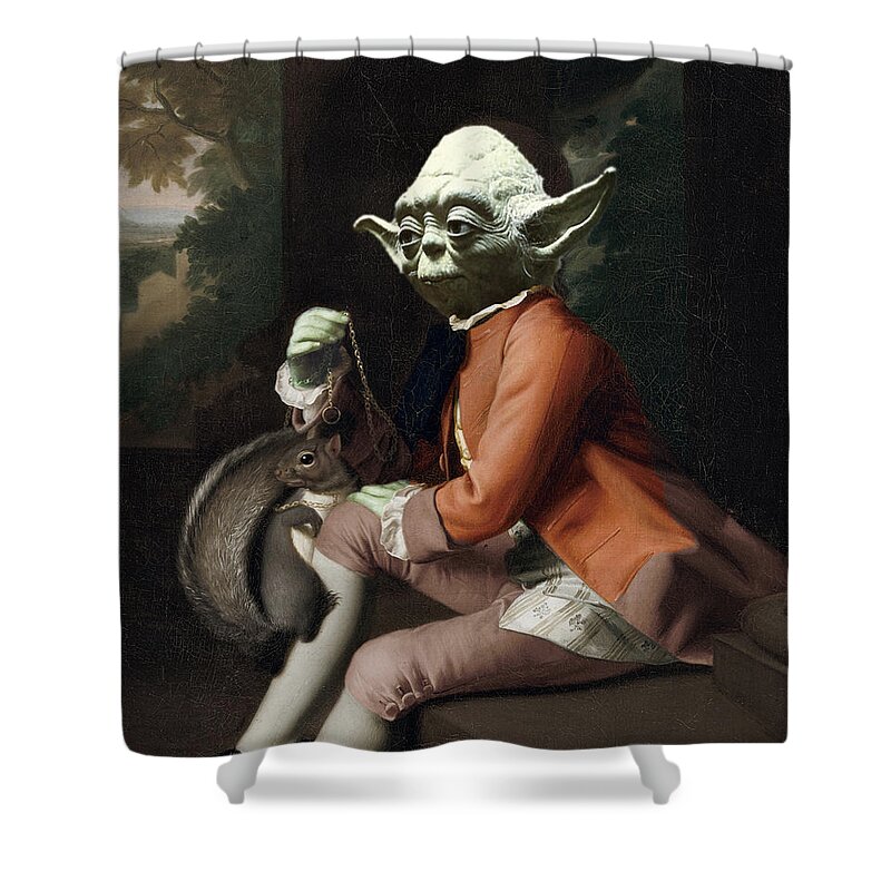 Yoda Shower Curtain featuring the painting Yoda Star Wars Antique Vintage Painting by Tony Rubino