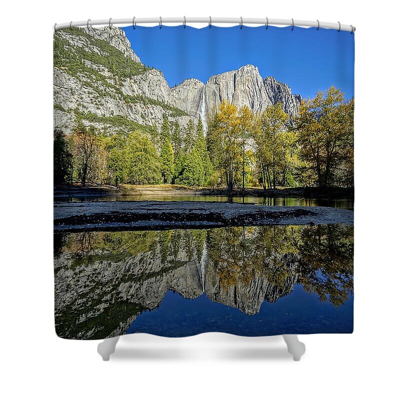 Yosemite National Park Shower Curtain featuring the photograph Yosemite Falls Reflection by Brett Harvey