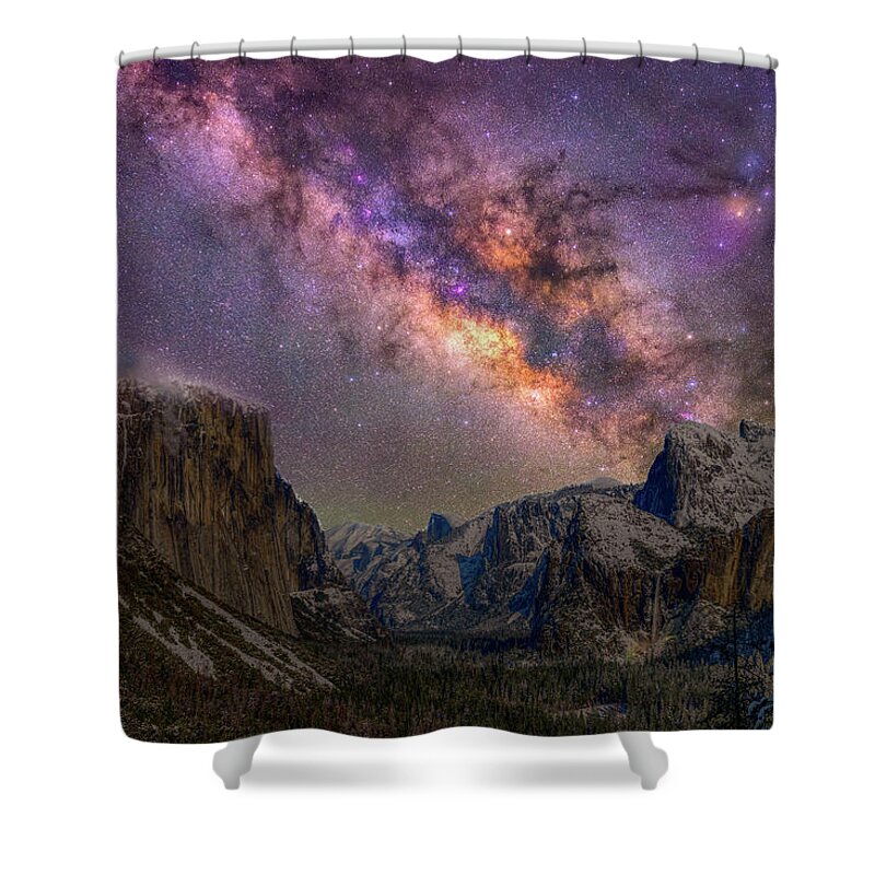Yosemite Shower Curtain featuring the photograph Yosemite Valley Milky Way by Kenneth Everett