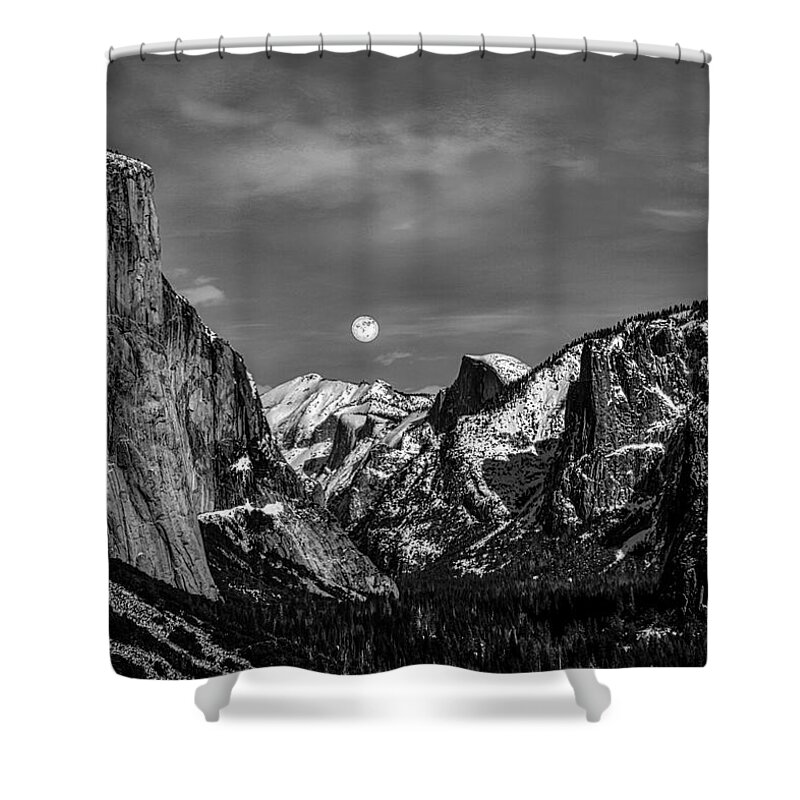 Landscape Shower Curtain featuring the photograph Yosemite Winter Moon by Romeo Victor