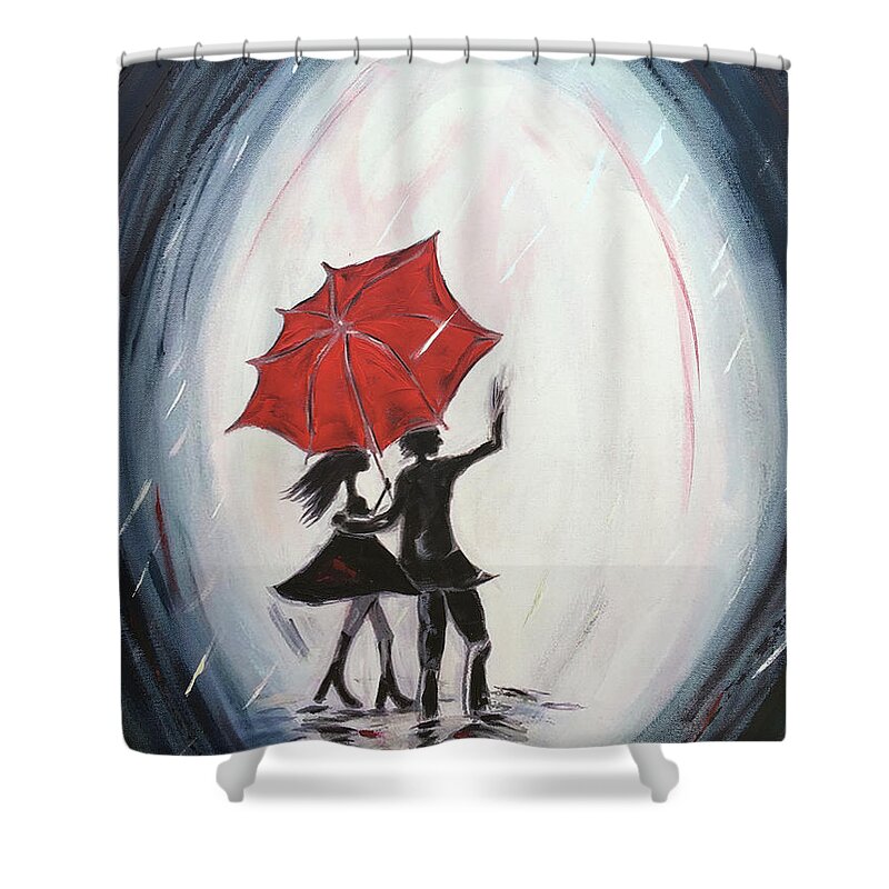 Walking Shower Curtain featuring the painting Young Love Walking by Roxy Rich