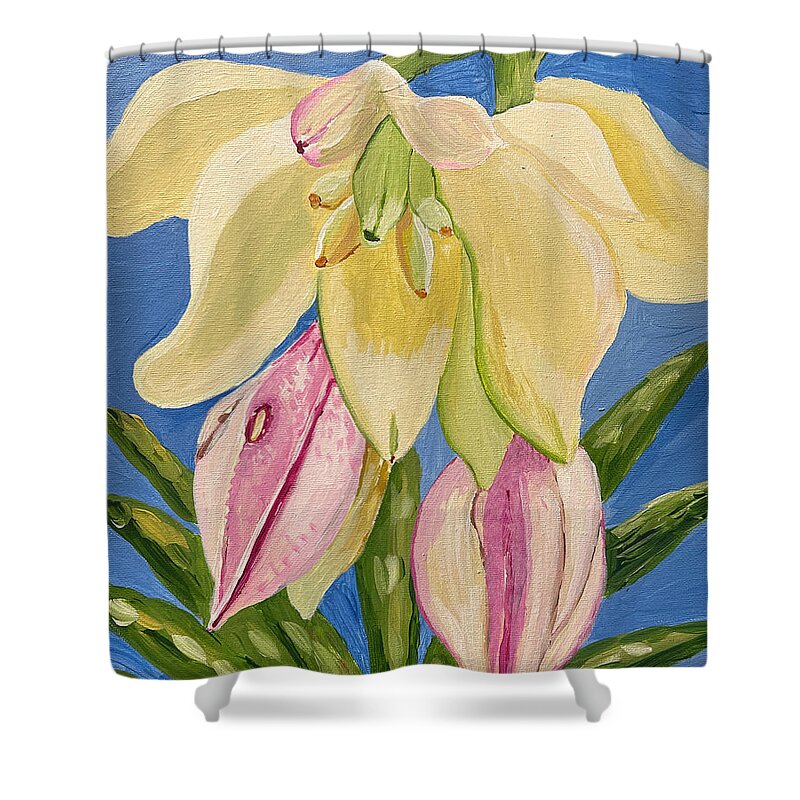 Yucca Shower Curtain featuring the painting Yucca Flower by Christina Wedberg