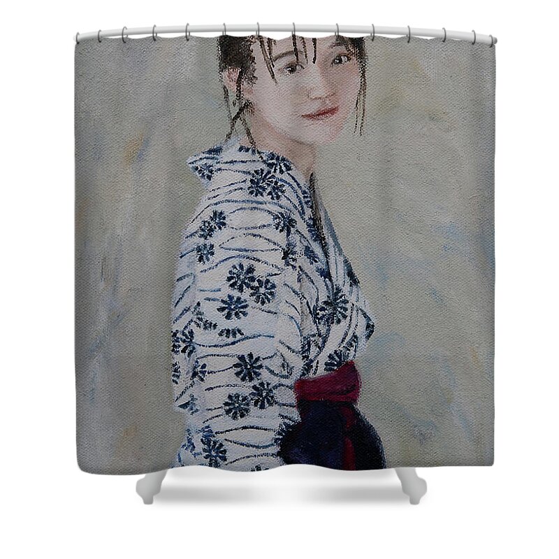 Japan Shower Curtain featuring the painting Yukata by Masami IIDA