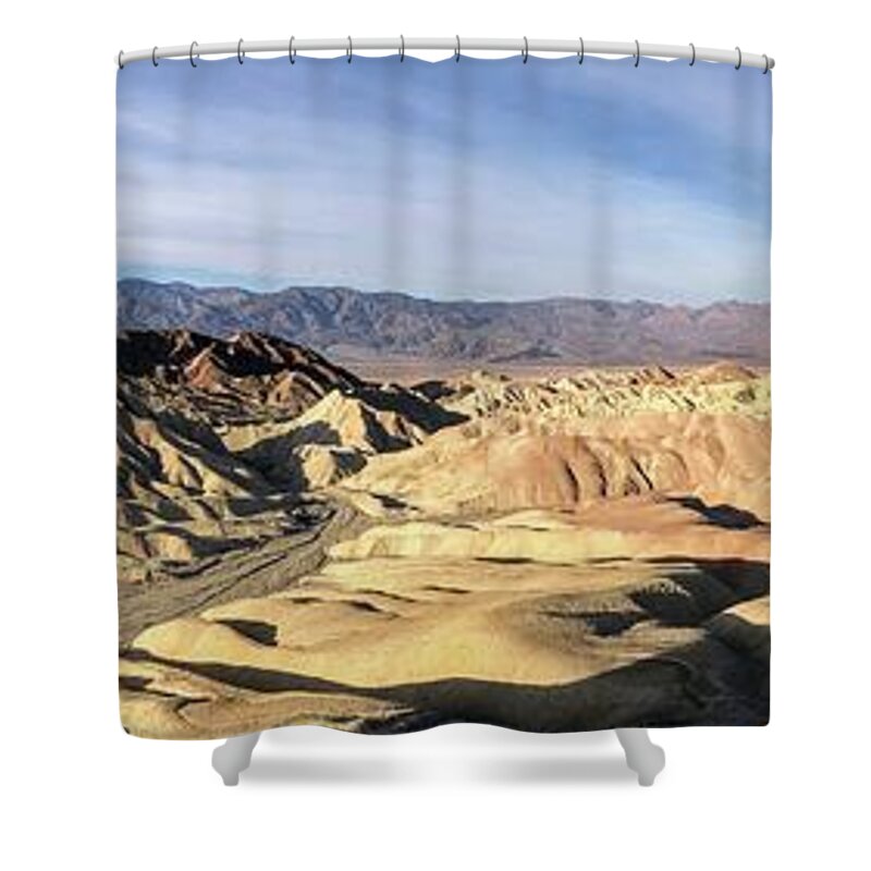 Zabriskie Point Shower Curtain featuring the photograph Zabriskie Point Death Valley by Brett Harvey