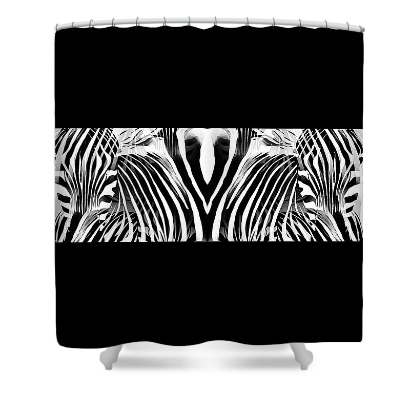 Zebra Shower Curtain featuring the digital art Zebra Abstract in Black and White by Shelli Fitzpatrick