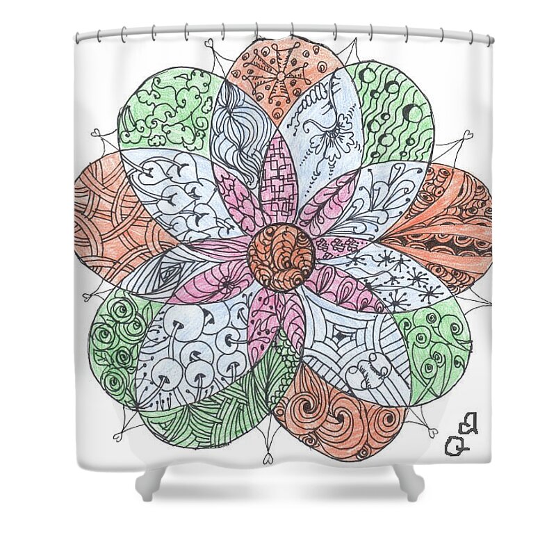 Zen Shower Curtain featuring the drawing Zen Flower by Quwatha Valentine