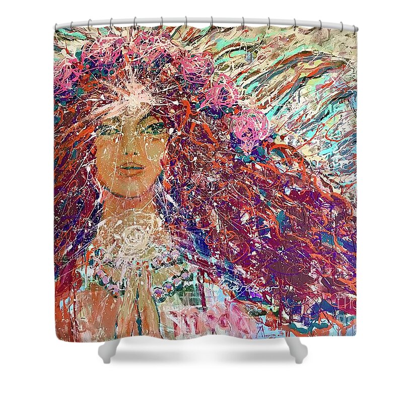Portrait Shower Curtain featuring the painting Zen mode by Monica Elena