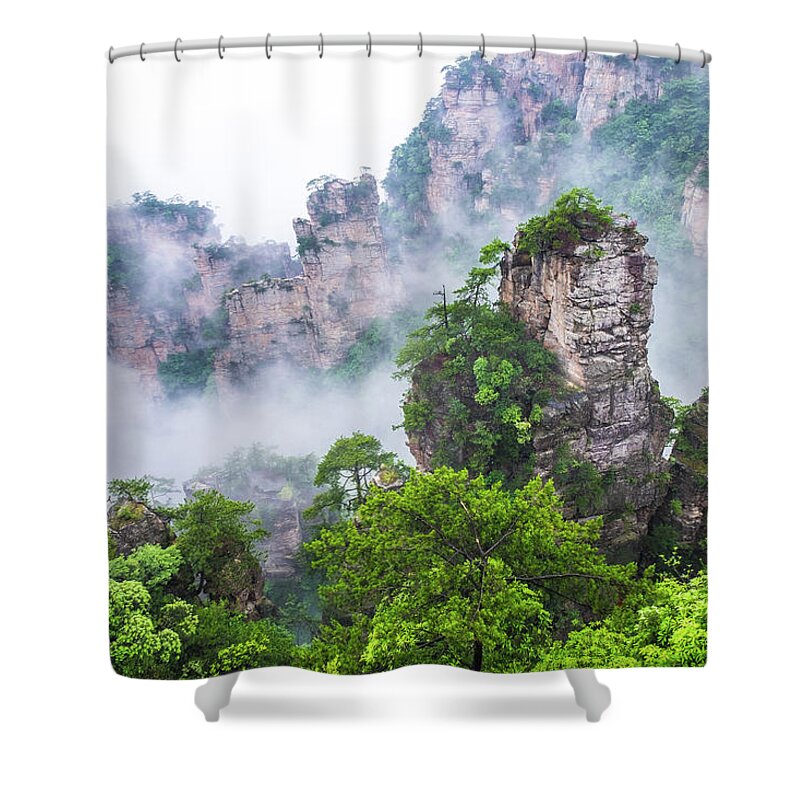 Changsa Shower Curtain featuring the photograph Zhangjiajie Tianzi Mountain Nature Reserve by Arj Munoz