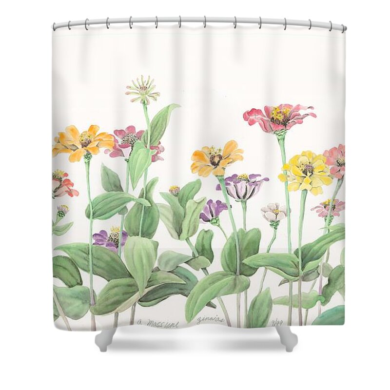 Flowers Shower Curtain featuring the painting Zinnias by Albert Massimi