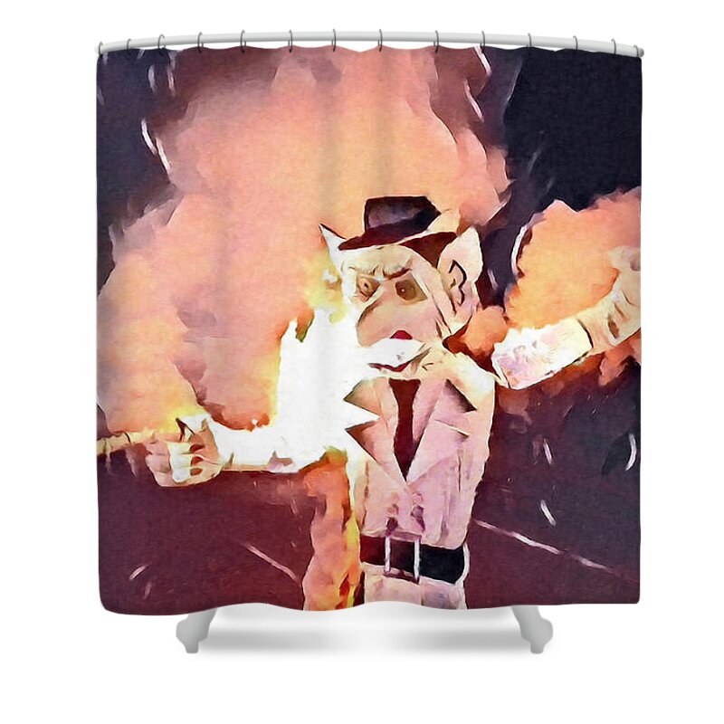 Santa Fe Shower Curtain featuring the digital art Zozobra Burns by Aerial Santa Fe
