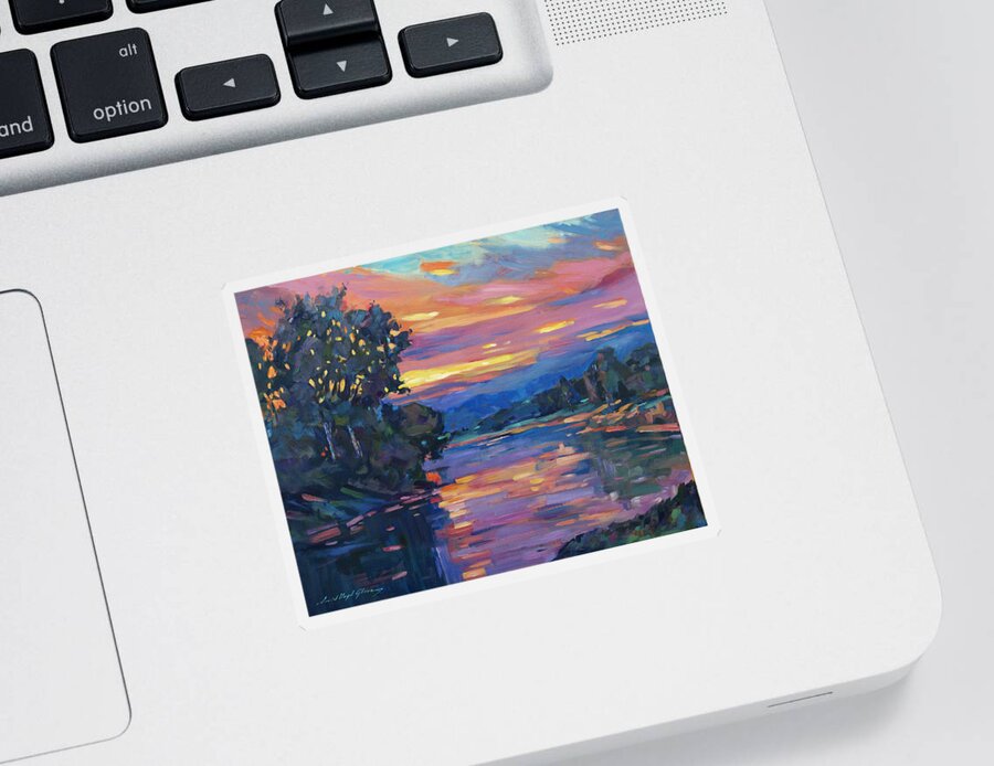 Landscape Sticker featuring the painting Dusk River by David Lloyd Glover