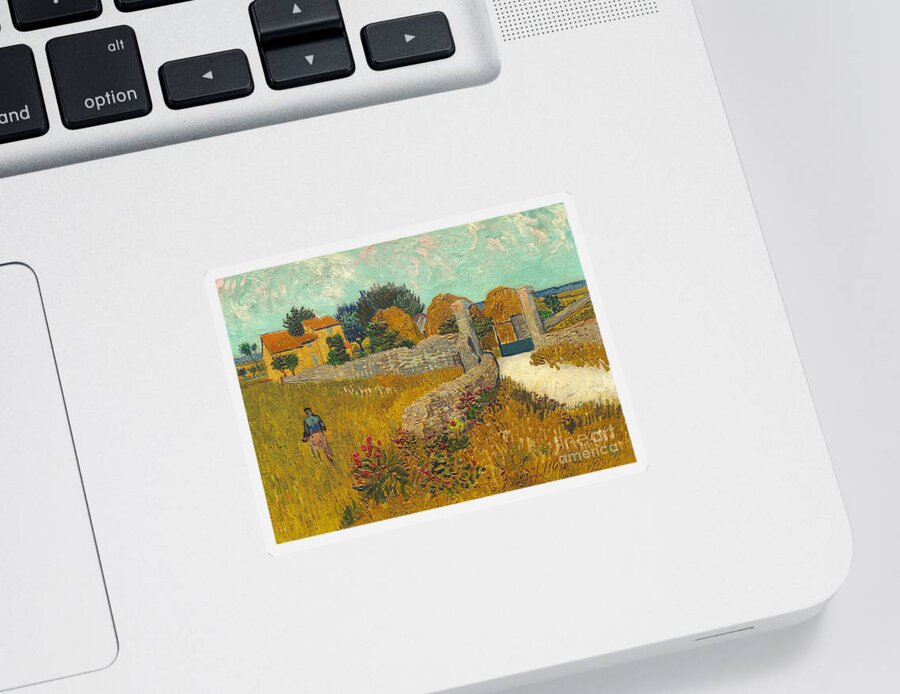 Farmer; Agriculture; Field; Farm; France; South Of France Sticker featuring the painting Farmhouse in Provence by Vincent van Gogh