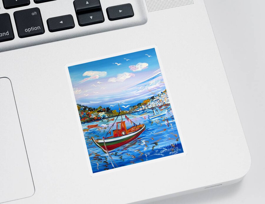 Boat Sticker featuring the painting Little Fisherman Boat by Roberto Gagliardi