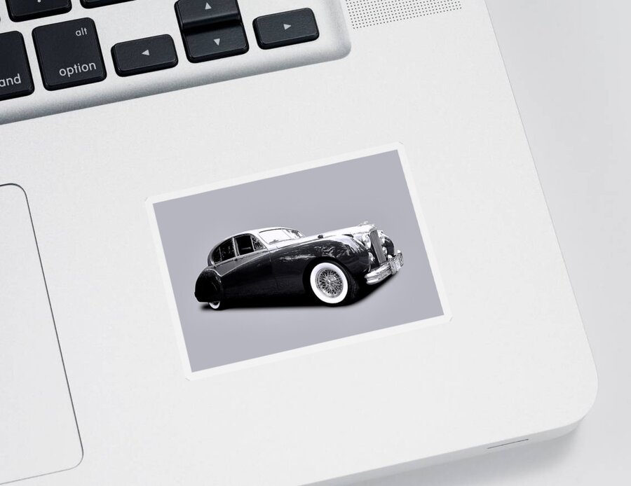 Black And White Photograph Sticker featuring the photograph 1953 Jaguar MK VII by Allen Beatty