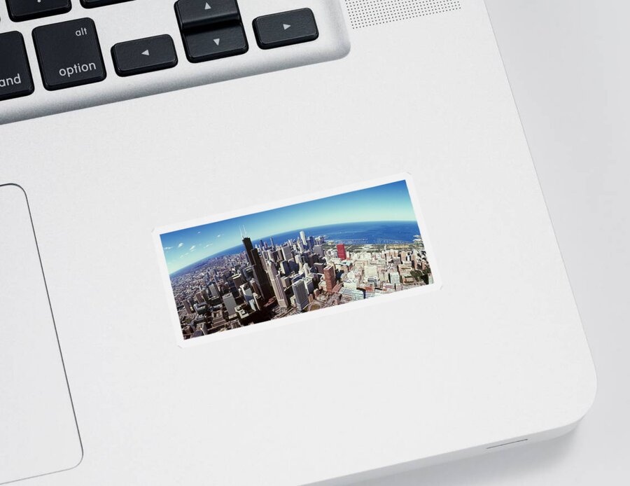 Photography Sticker featuring the photograph Aerial View Of A Cityscape With Lake #1 by Panoramic Images