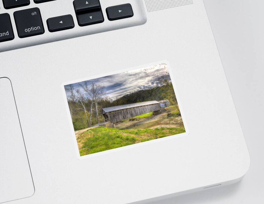 Architecture Sticker featuring the photograph Cabin Creek Covered Bridge by Jack R Perry