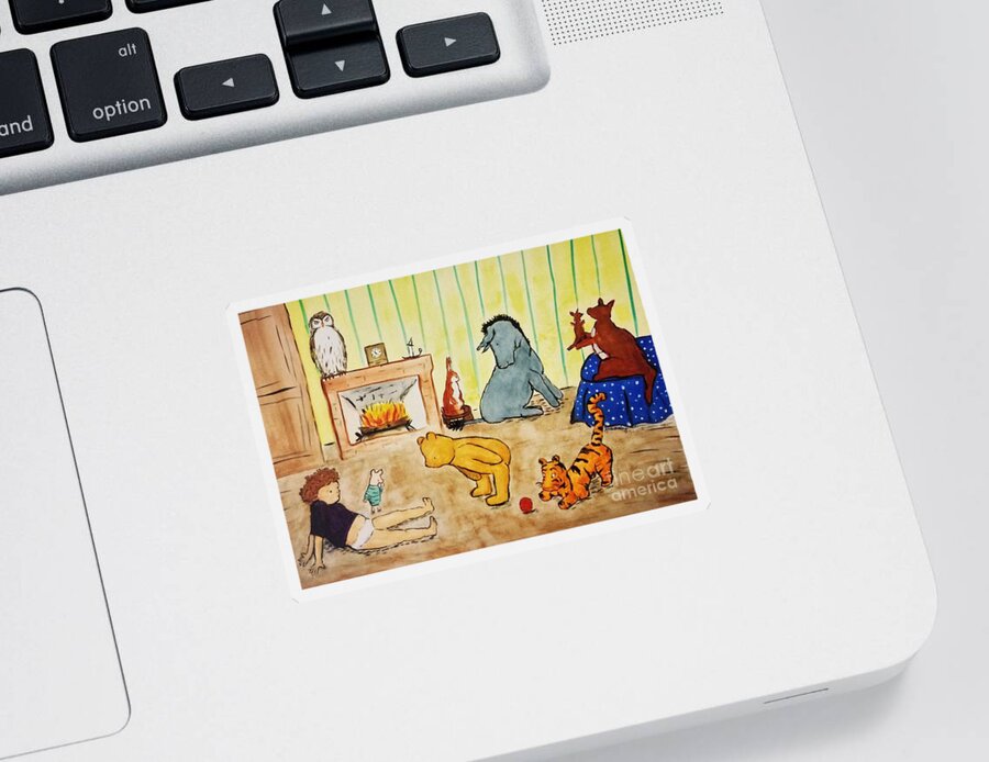 Classic Winnie The Pooh Sticker featuring the painting Classic Winnie the Pooh and Friends by Denise Railey